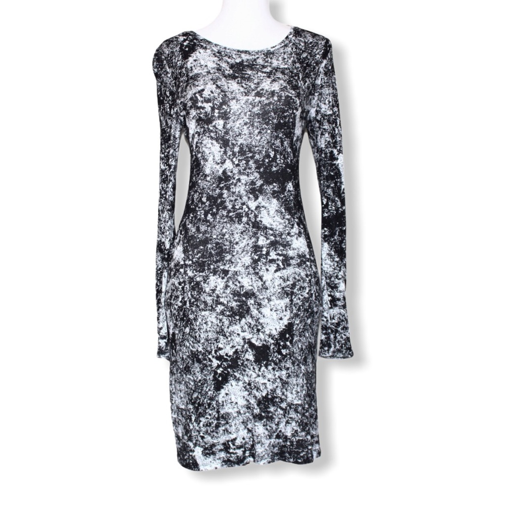 Bar III Black White Rib Knit Bodycon Dress Small